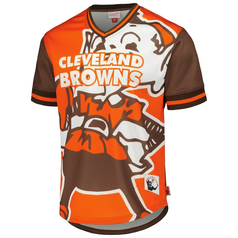 Cleveland Browns Jumbotron 3.0 Mesh V-Neck T-Shirt - Orange - Mitchell & Ness