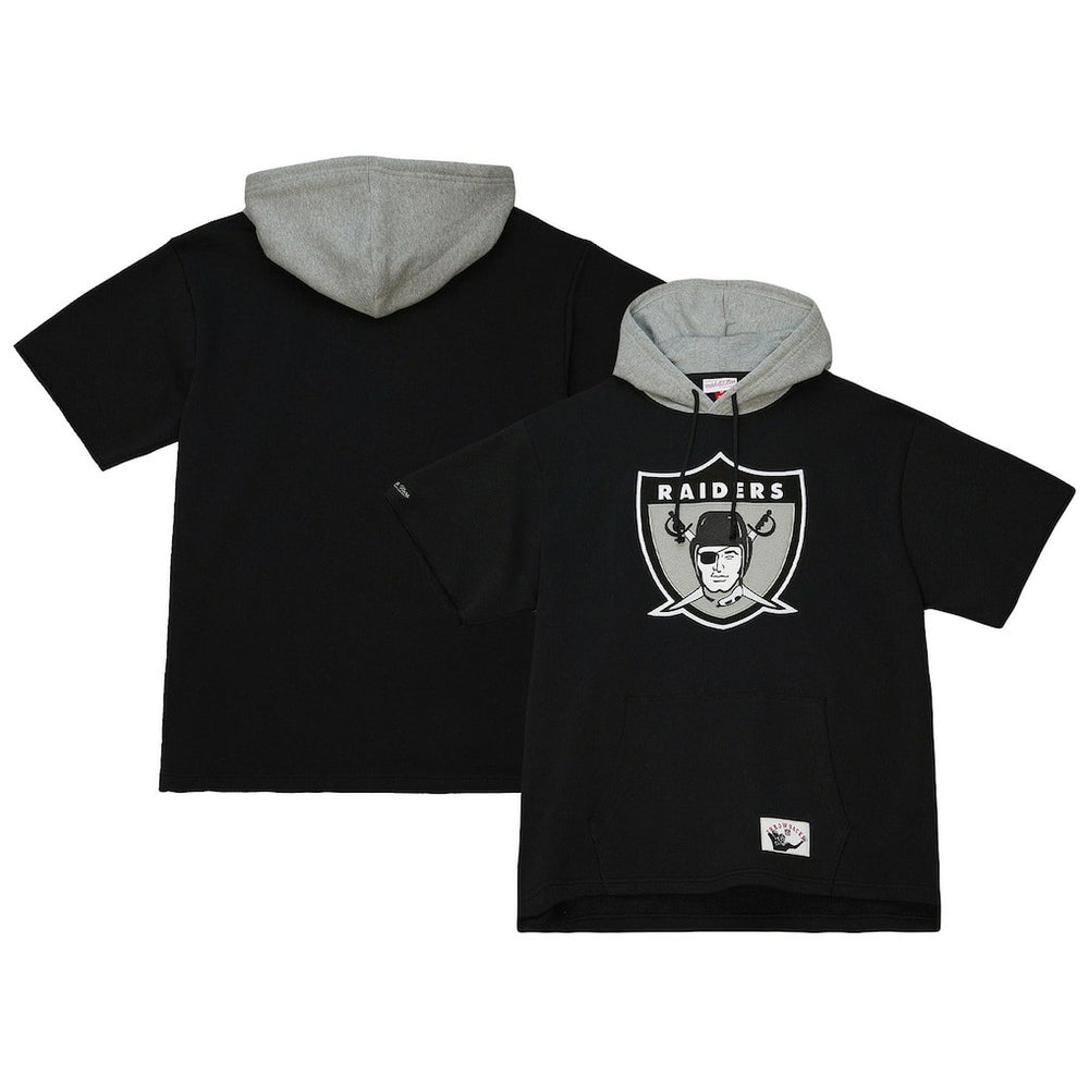 Las Vegas Raiders Postgame Short Sleeve Hoodie - Black - Mitchell & Ness