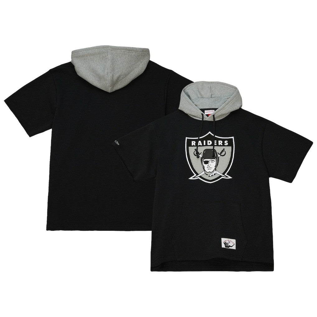 Las Vegas Raiders Postgame Short Sleeve Hoodie - Black - Mitchell & Ness