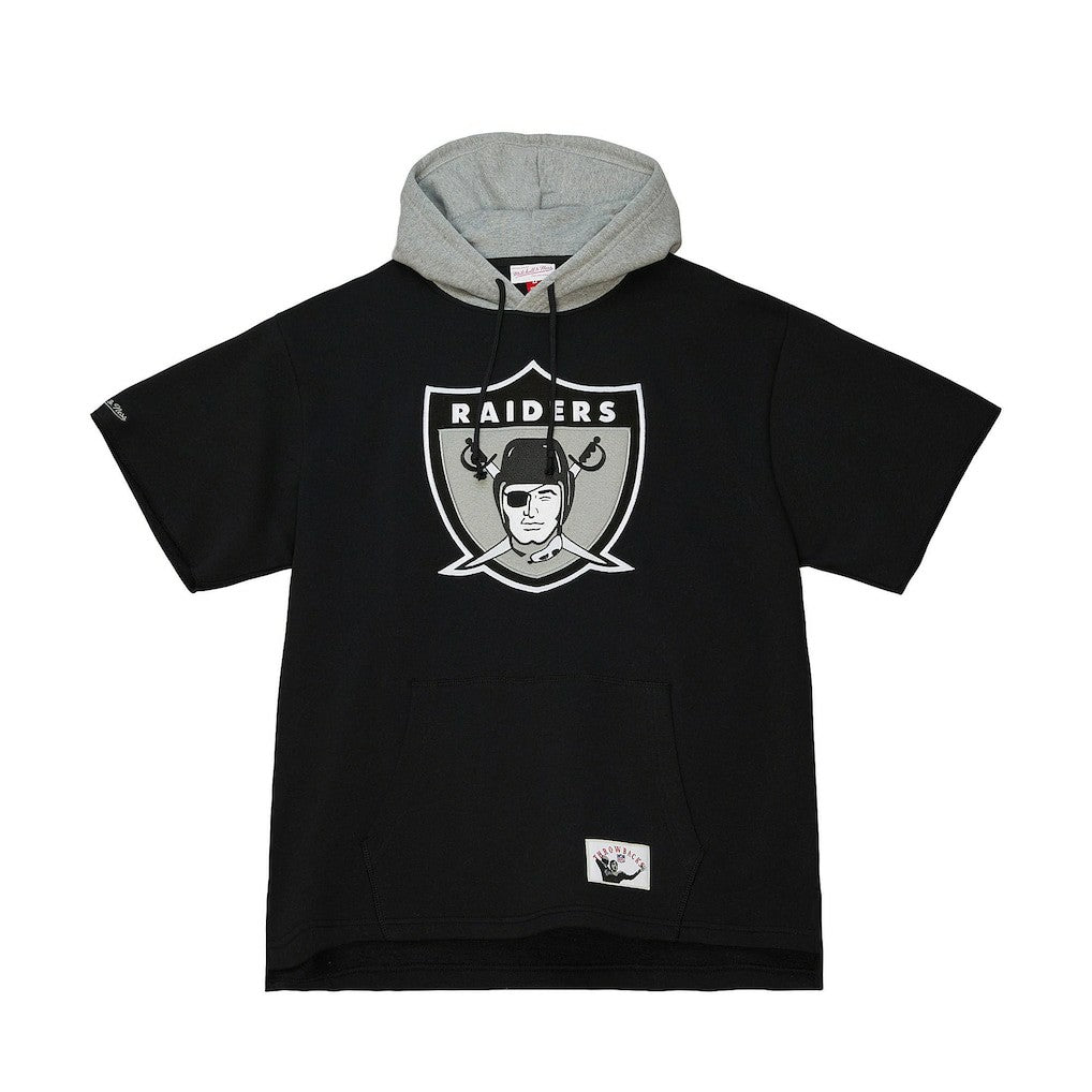 Las Vegas Raiders Postgame Short Sleeve Hoodie - Black - Mitchell & Ness