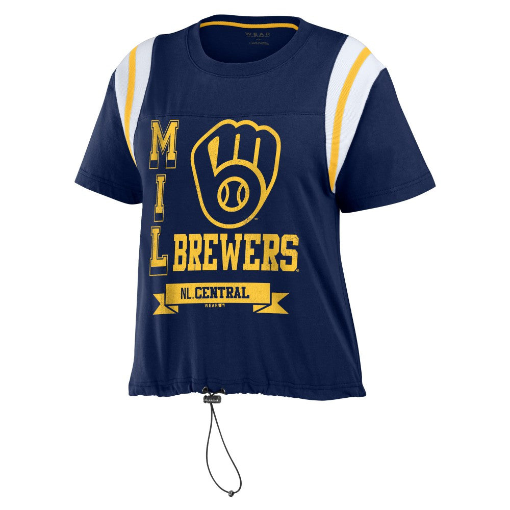 Milwaukee Brewers WEAR by Erin Andrews Women's Cinched Colorblock T-Shirt Sale