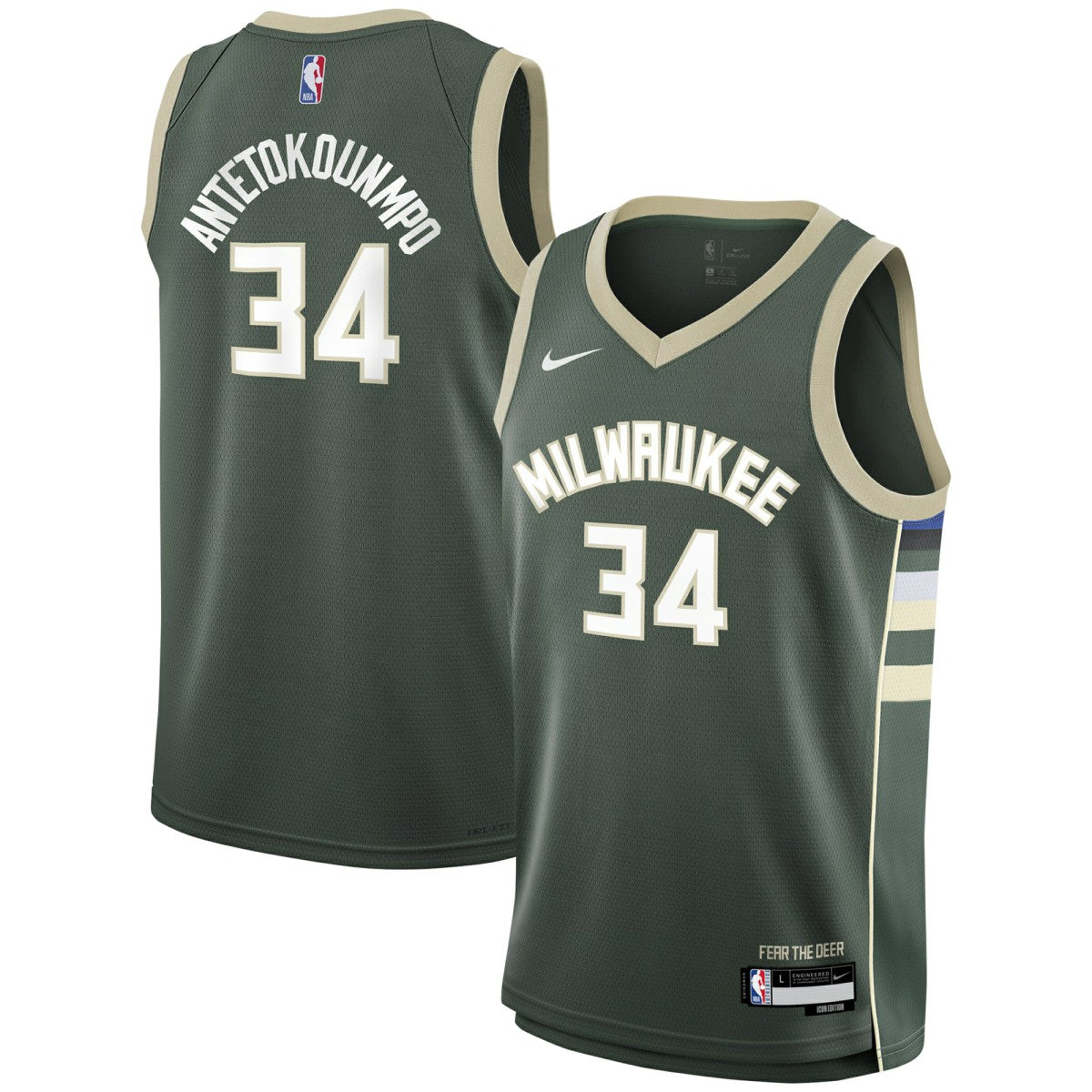 Nike Giannis Antetokounmpo Milwaukee Bucks Youth Swingman Jersey Icon Edition Hunter Green