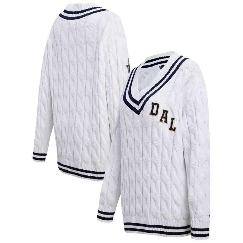 Dallas Cowboys Pro Standard Women's Prep V-Neck Pullover Sweater - White - NFL