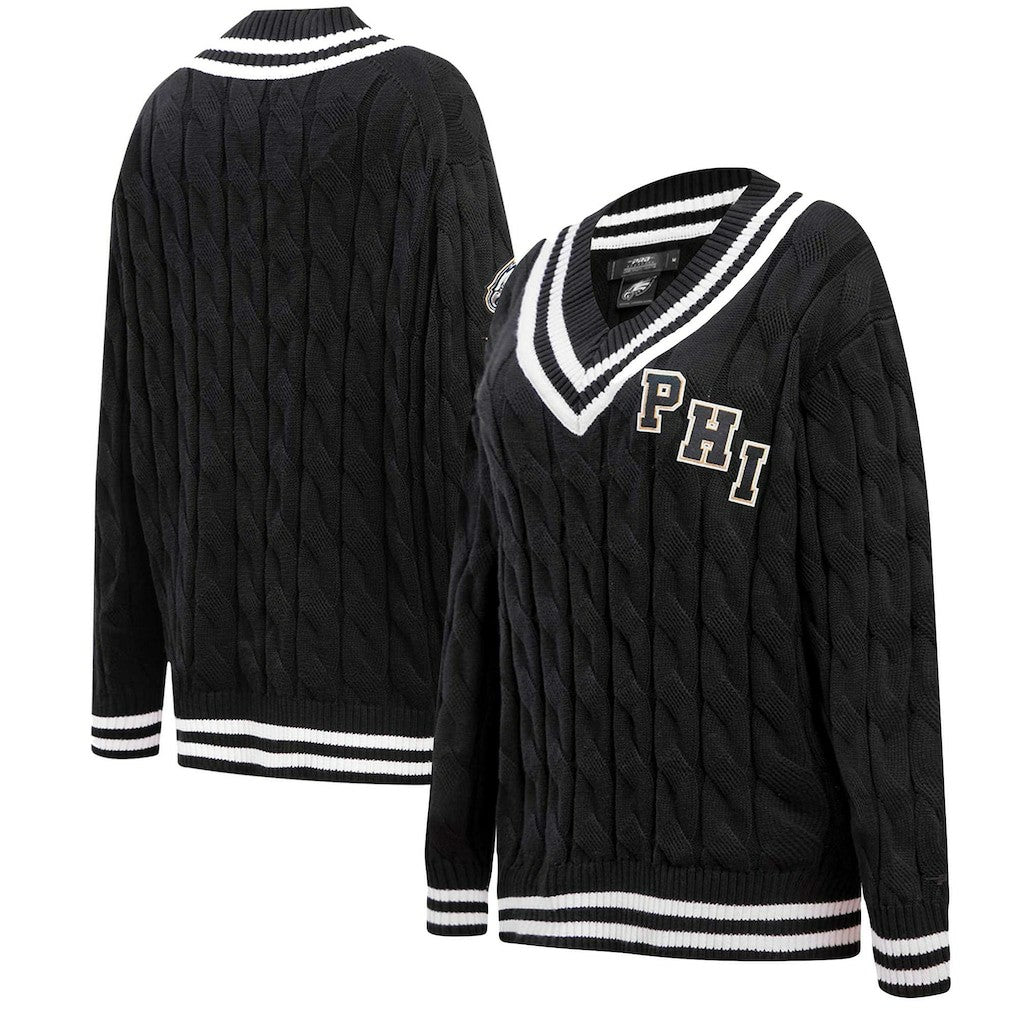Philadelphia Eagles Pro Standard Women's Prep V-Neck Pullover Sweater - Black - NFL
