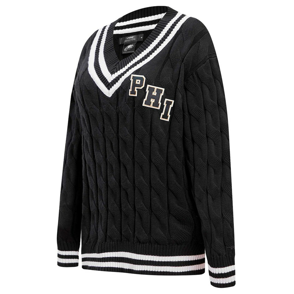 Philadelphia Eagles Pro Standard Women's Prep V-Neck Pullover Sweater - Black - NFL