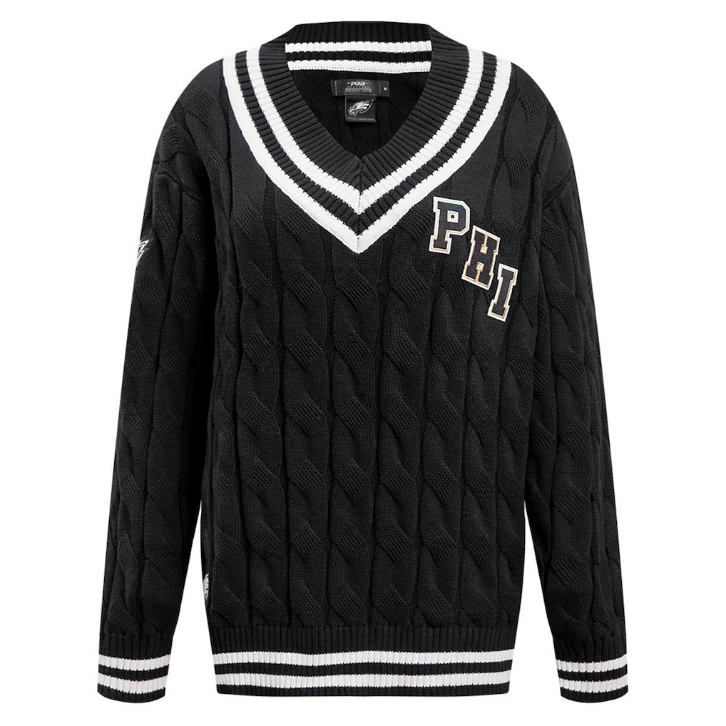 Philadelphia Eagles Pro Standard Women's Prep V-Neck Pullover Sweater - Black - NFL