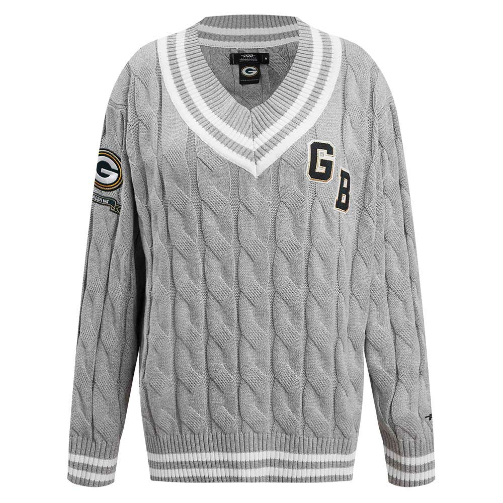 Green Bay Packers Pro Standard Women's Prep V-Neck Pullover Sweater - Heather Gray - NFL