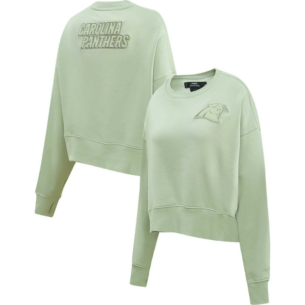 Carolina Panthers Pro Standard Women's Oversized Cropped Neutral Pullover Sweatshirt - Light Green - NFL