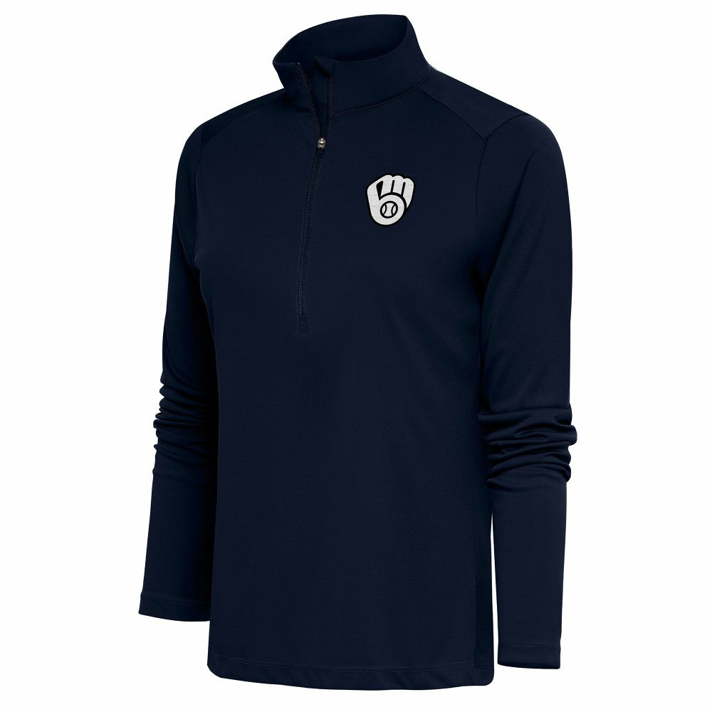 Milwaukee Brewers Antigua Women's Brushed Metallic Tribute Half-Zip Pullover Top Near Me