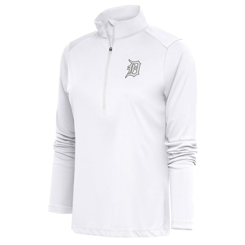 Detroit Tigers Antigua Women's Brushed Metallic Tribute Half-Zip Pullover Top Online