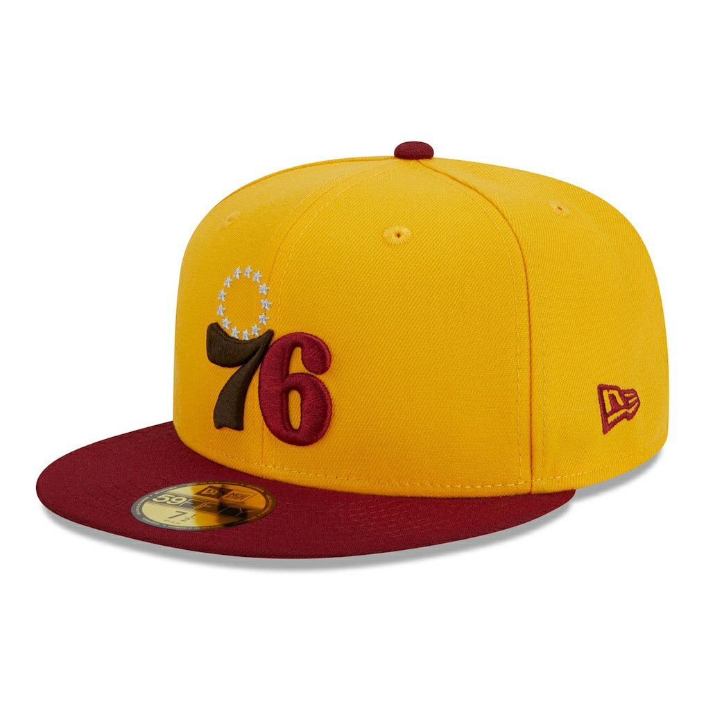 New Era Philadelphia 76ers Fall Leaves 2-Tone 59FIFTY Fitted Hat Yellow/Red
