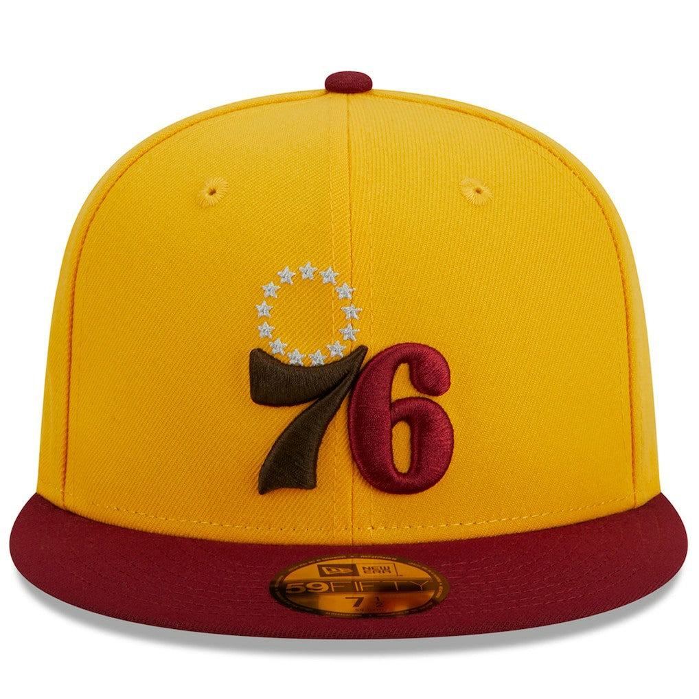 New Era Philadelphia 76ers Fall Leaves 2-Tone 59FIFTY Fitted Hat Yellow/Red