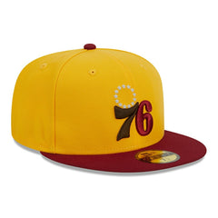 New Era Philadelphia 76ers Fall Leaves 2-Tone 59FIFTY Fitted Hat Yellow/Red