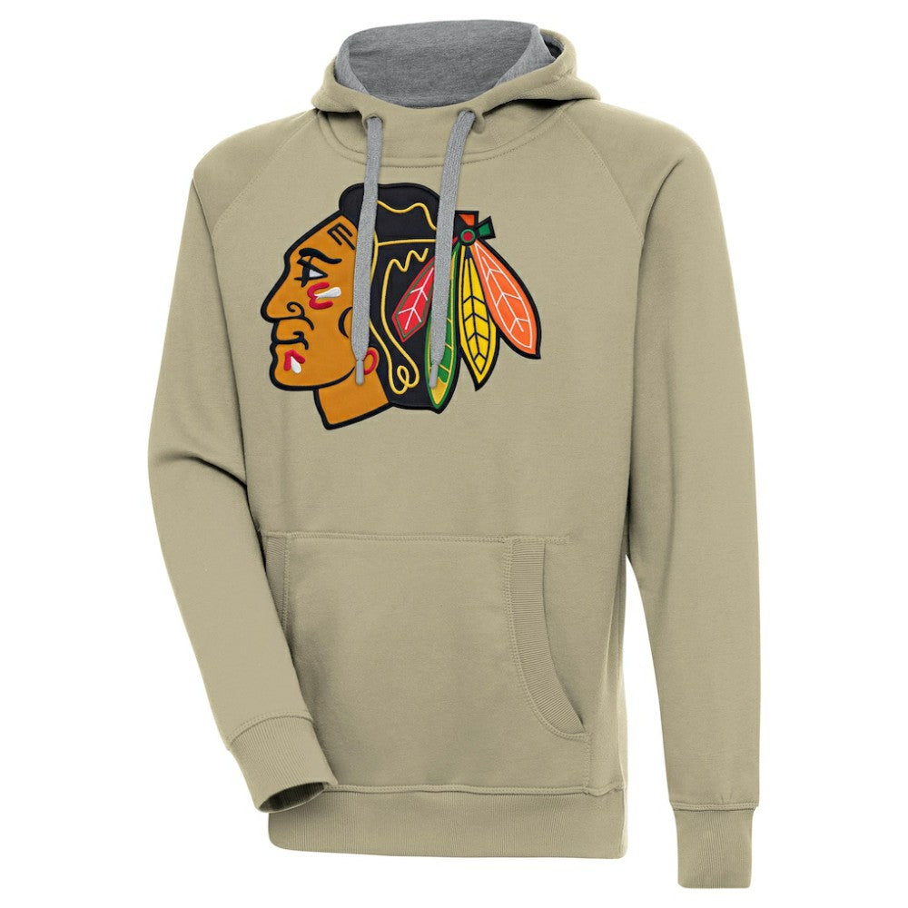 Chicago Blackhawks Antigua Victory Pullover Hoodie - Khaki | NHL Lifestyle
