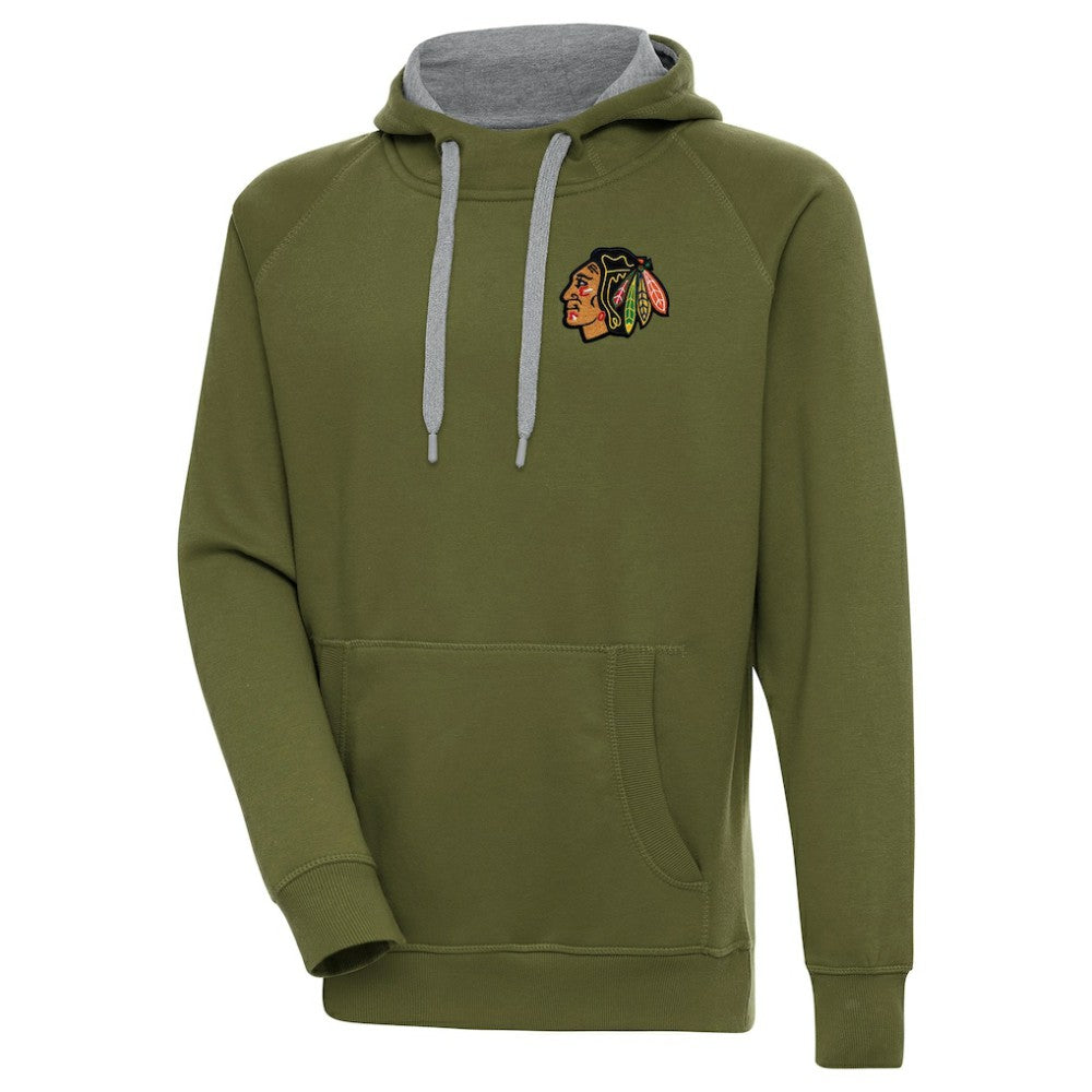 Chicago Blackhawks Antigua Victory Pullover Hoodie - Olive | NHL on sale