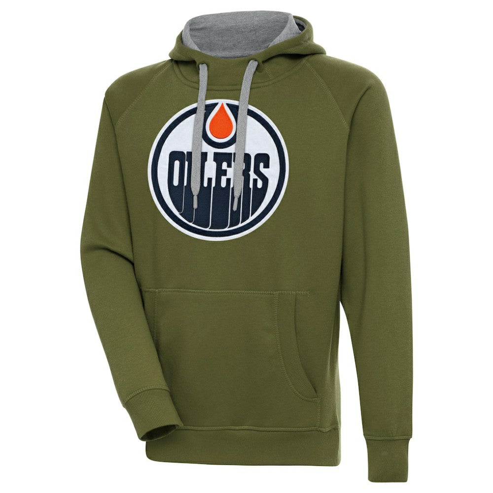 Edmonton Oilers Antigua Victory Pullover Hoodie - Olive | NHL on sale