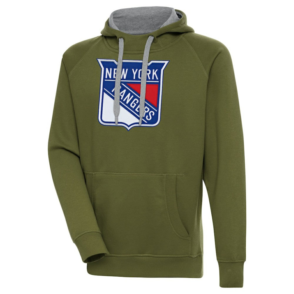 New York Rangers Antigua Victory Pullover Hoodie - Olive | NHL near me