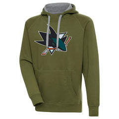 San Jose Sharks Antigua Victory Pullover Hoodie - Olive | NHL Lifestyle