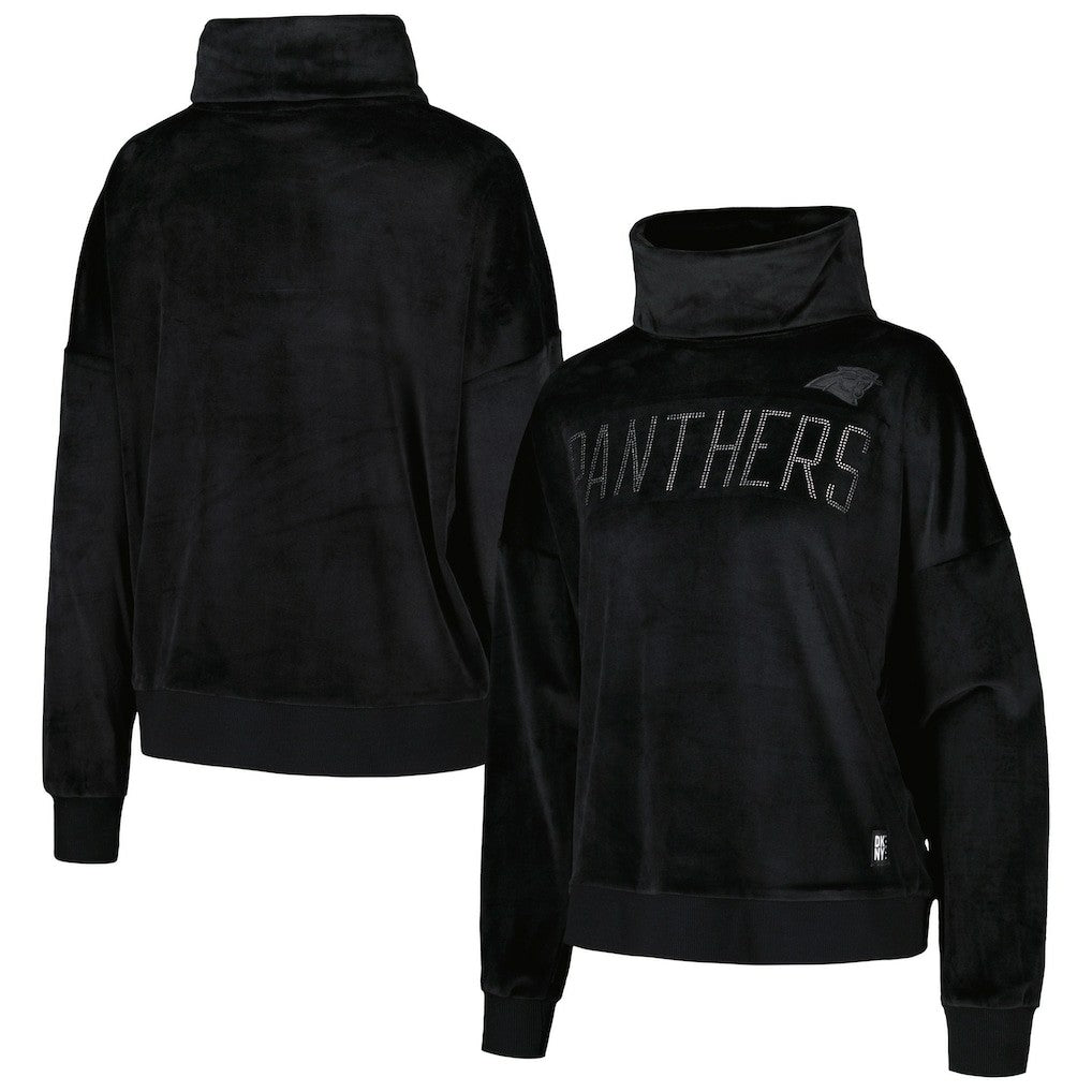 Carolina Panthers DKNY Sport Women's Deliliah Rhinestone Funnel Neck Pullover Sweatshirt - Black - NFL