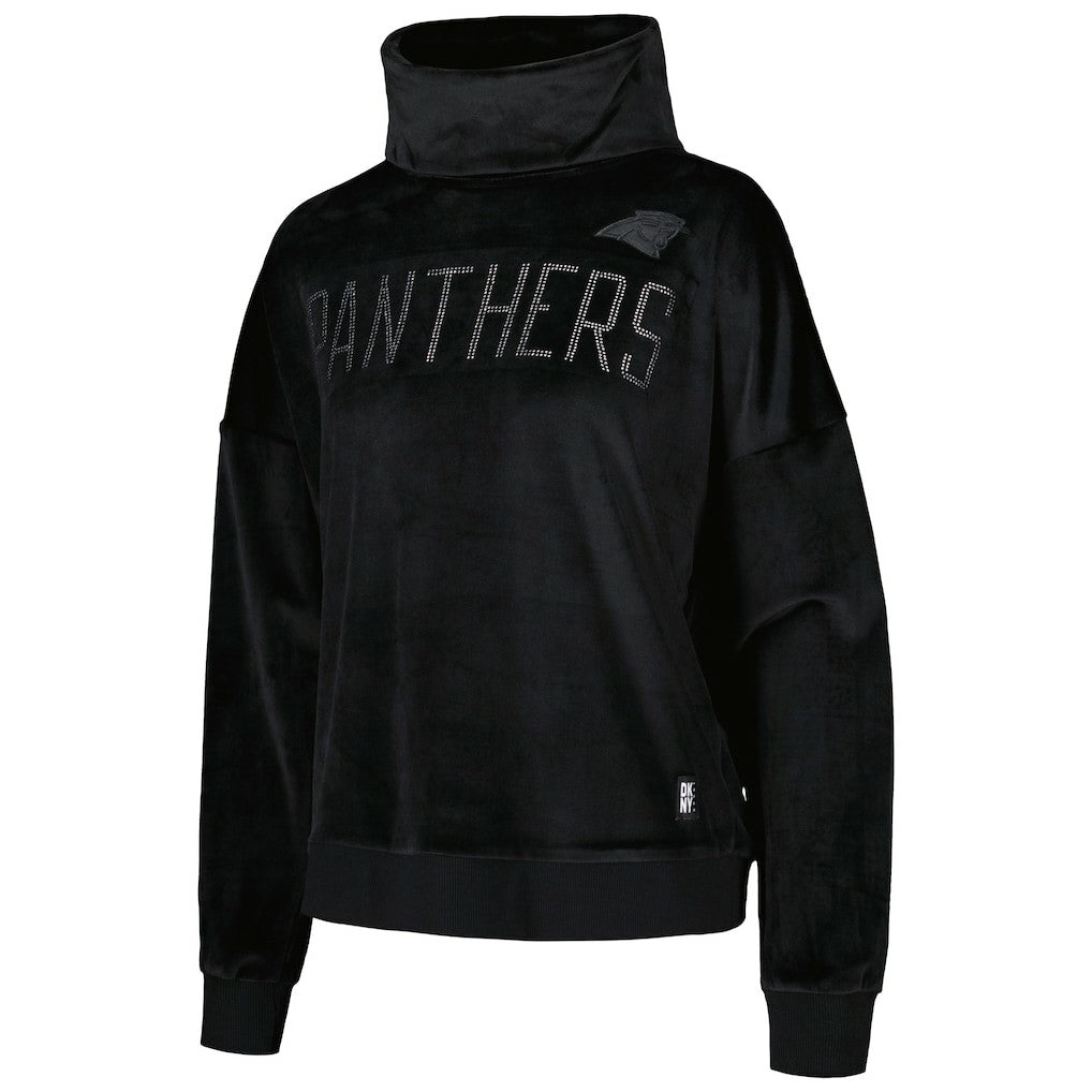 Carolina Panthers DKNY Sport Women's Deliliah Rhinestone Funnel Neck Pullover Sweatshirt - Black - NFL