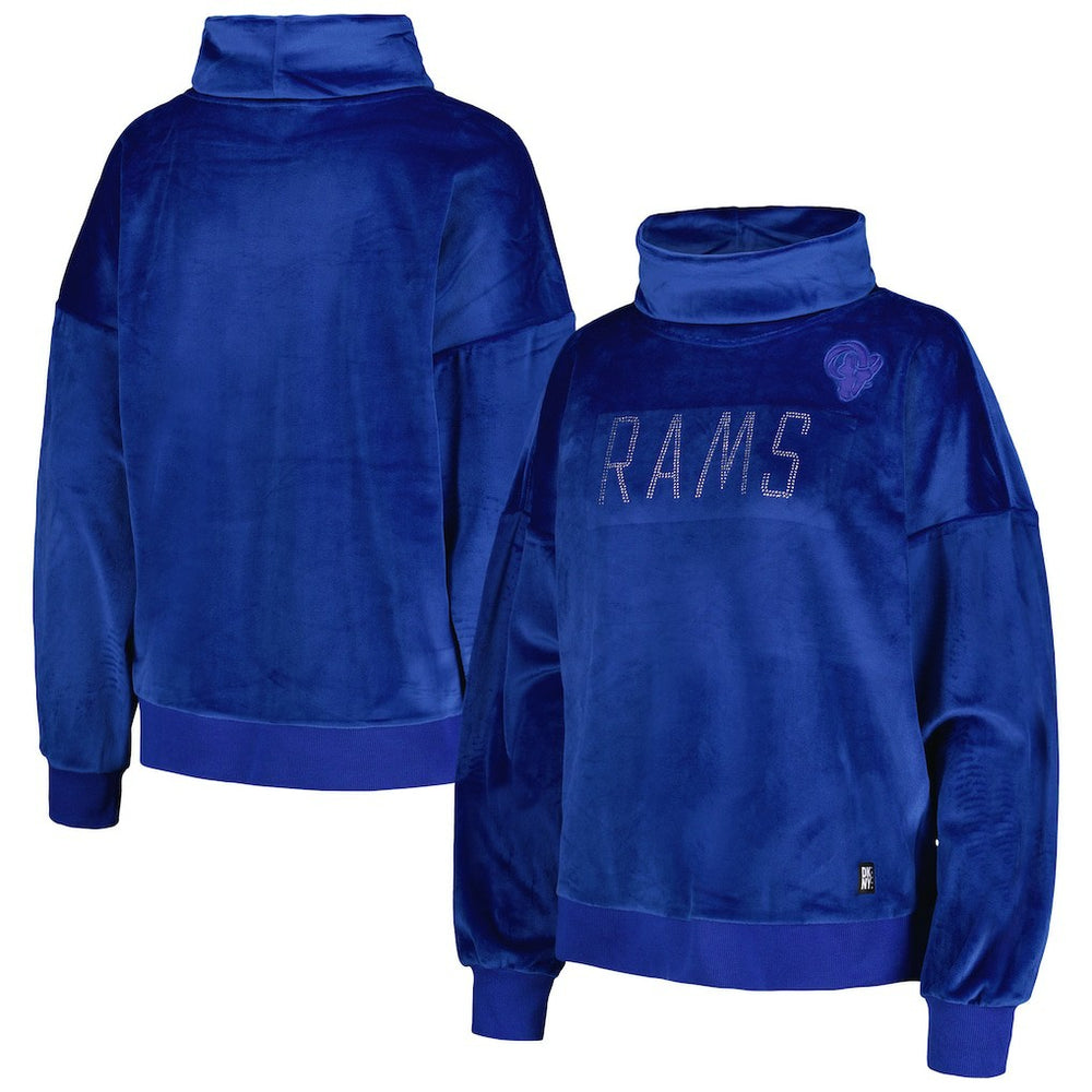 Los Angeles Rams DKNY Sport Women's Deliliah Rhinestone Funnel Neck Pullover Sweatshirt - Royal - NFL