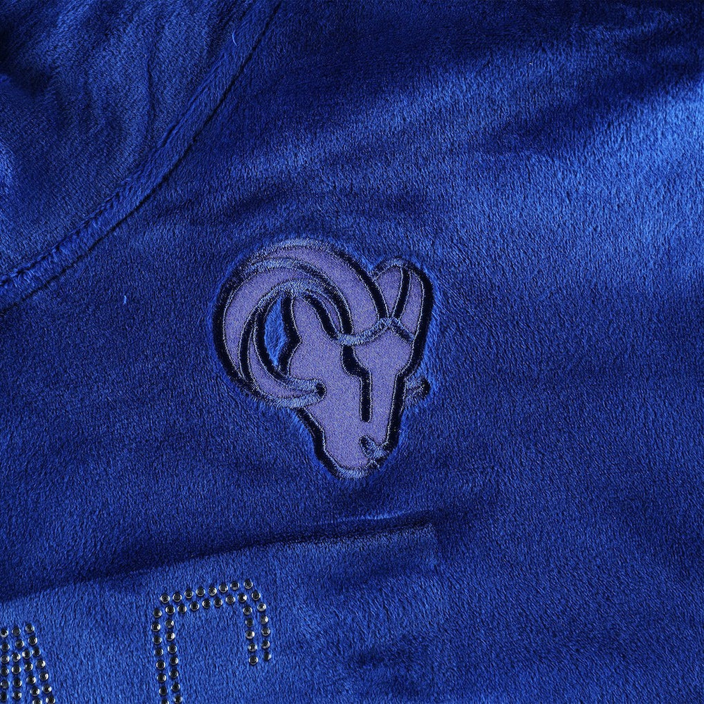 Los Angeles Rams DKNY Sport Women's Deliliah Rhinestone Funnel Neck Pullover Sweatshirt - Royal - NFL