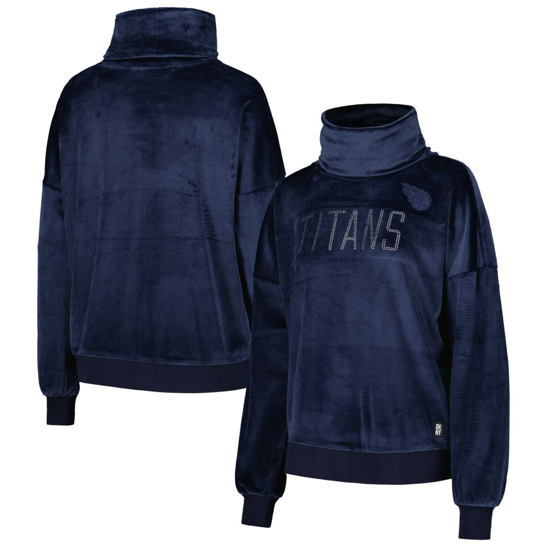 Tennessee Titans DKNY Sport Women's Deliliah Rhinestone Funnel Neck Pullover Sweatshirt - Navy - NFL
