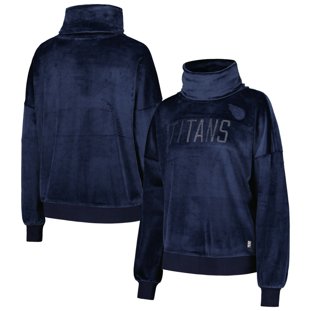 Tennessee Titans DKNY Sport Women's Deliliah Rhinestone Funnel Neck Pullover Sweatshirt - Navy - NFL