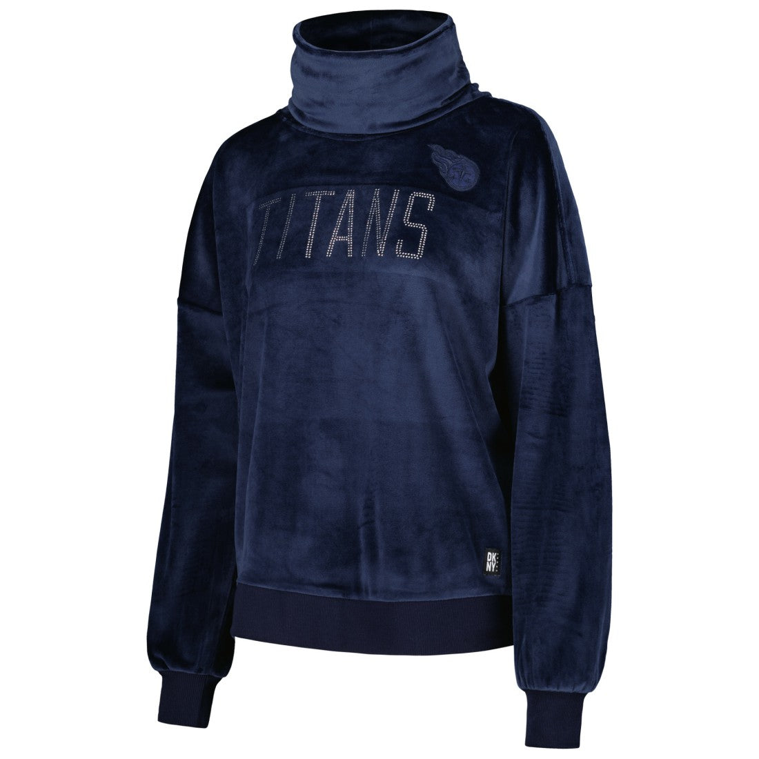 Tennessee Titans DKNY Sport Women's Deliliah Rhinestone Funnel Neck Pullover Sweatshirt - Navy - NFL