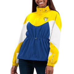 Los Angeles Rams G-III 4Her by Carl Banks Women's Tie Breaker Lightweight Quarter-Zip Jacket - Royal/Gold - NFL