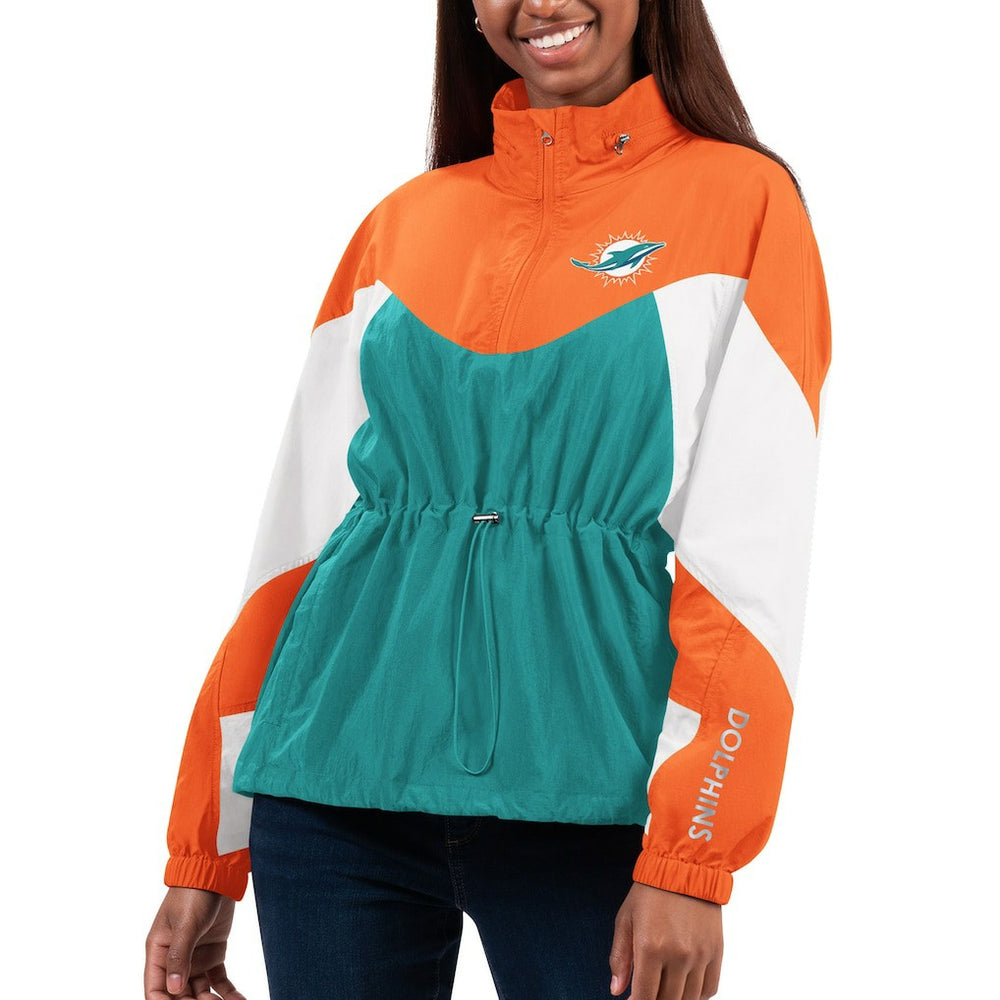 Miami Dolphins G-III 4Her by Carl Banks Women's Tie Breaker Lightweight Quarter-Zip Jacket - Aqua/Orange - NFL