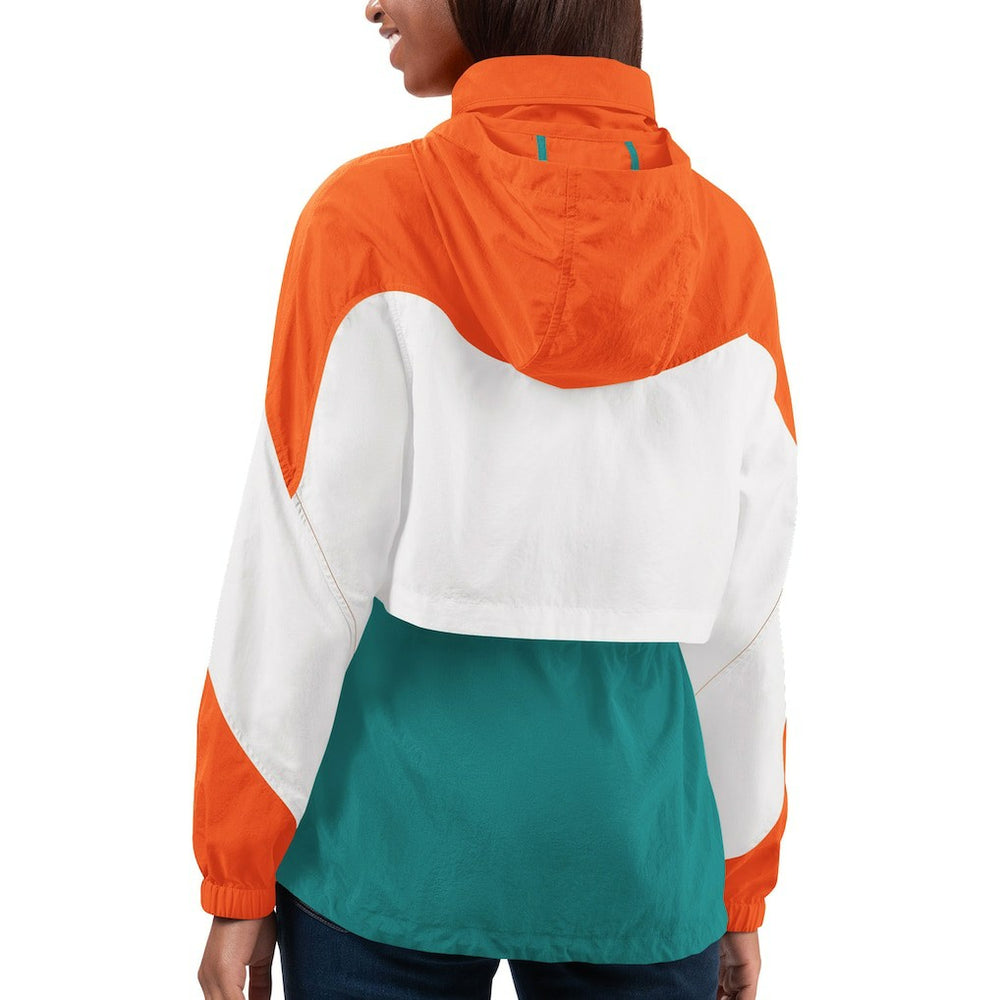 Miami Dolphins G-III 4Her by Carl Banks Women's Tie Breaker Lightweight Quarter-Zip Jacket - Aqua/Orange - NFL