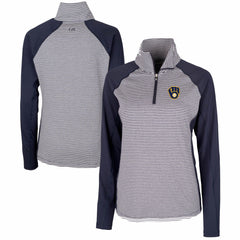 Milwaukee Brewers Cutter & Buck Women's DryTec Forge Tonal Stripe Half-Zip Top for sale