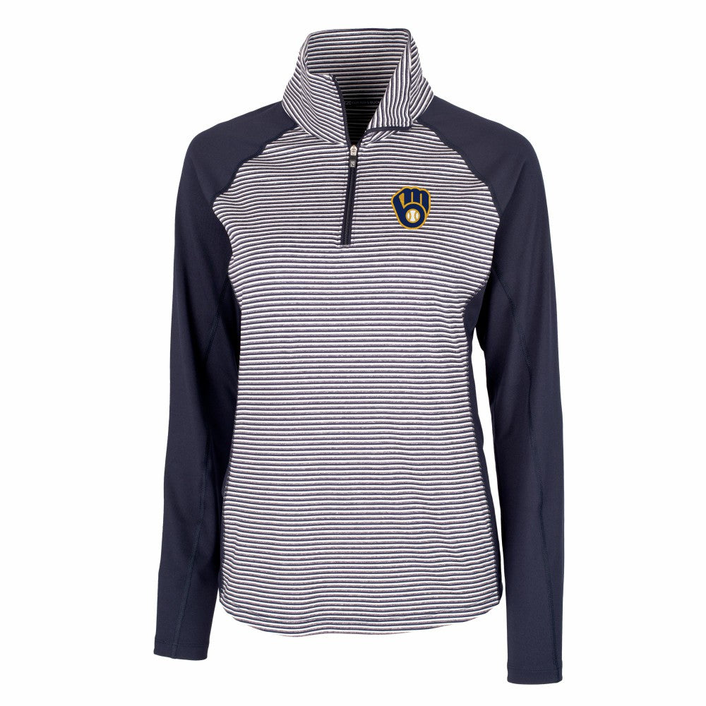Milwaukee Brewers Cutter & Buck Women's DryTec Forge Tonal Stripe Half-Zip Top for sale