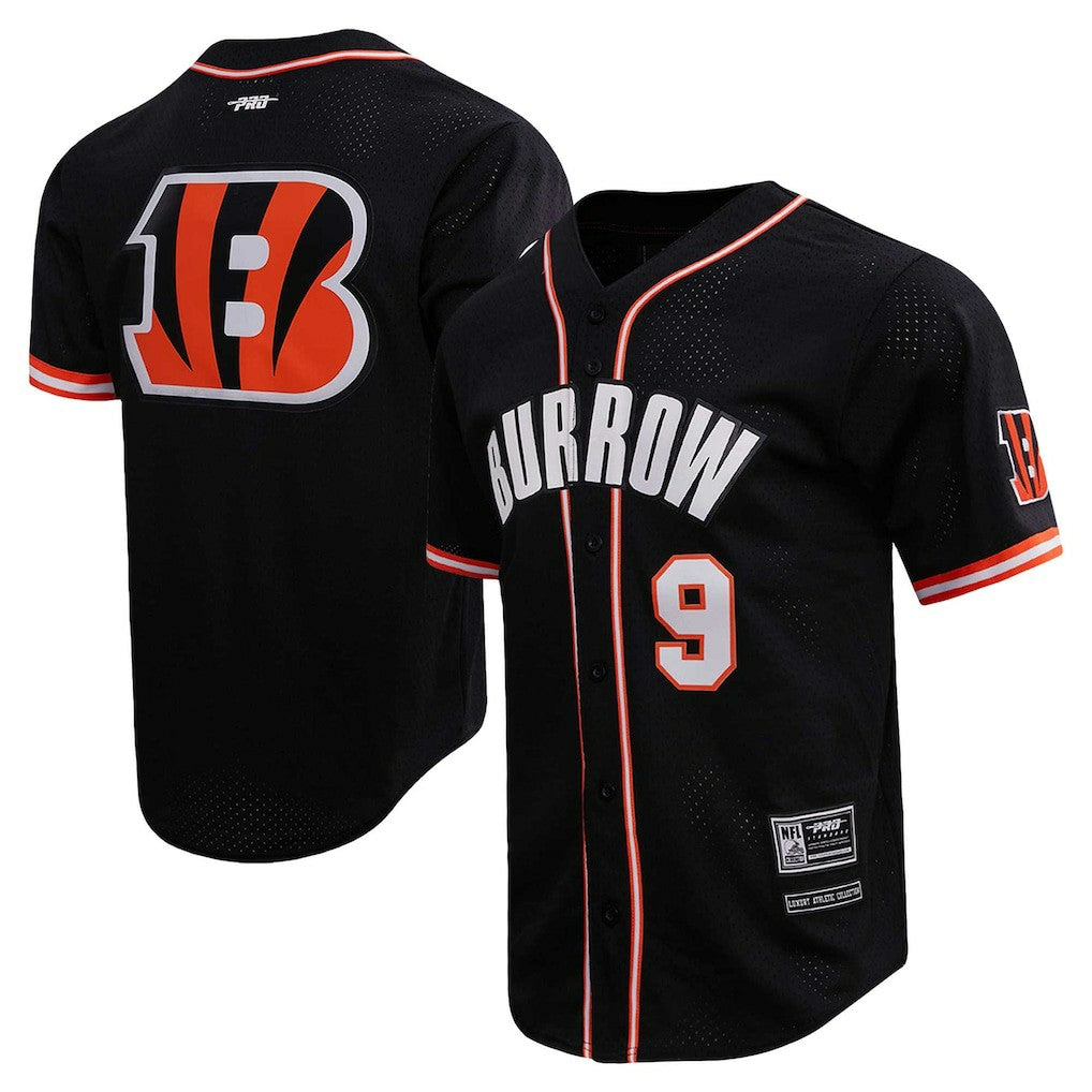 Joe Burrow Cincinnati Bengals Pro Standard Mesh Baseball Button-Up T-Shirt - Black - NFL