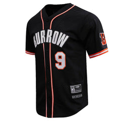 Joe Burrow Cincinnati Bengals Pro Standard Mesh Baseball Button-Up T-Shirt - Black - NFL