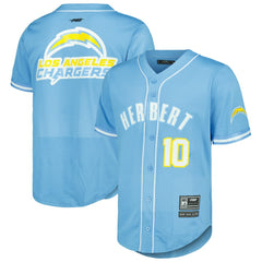 Justin Herbert Los Angeles Chargers Pro Standard Mesh Baseball Button-Up T-Shirt - Powder Blue - NFL