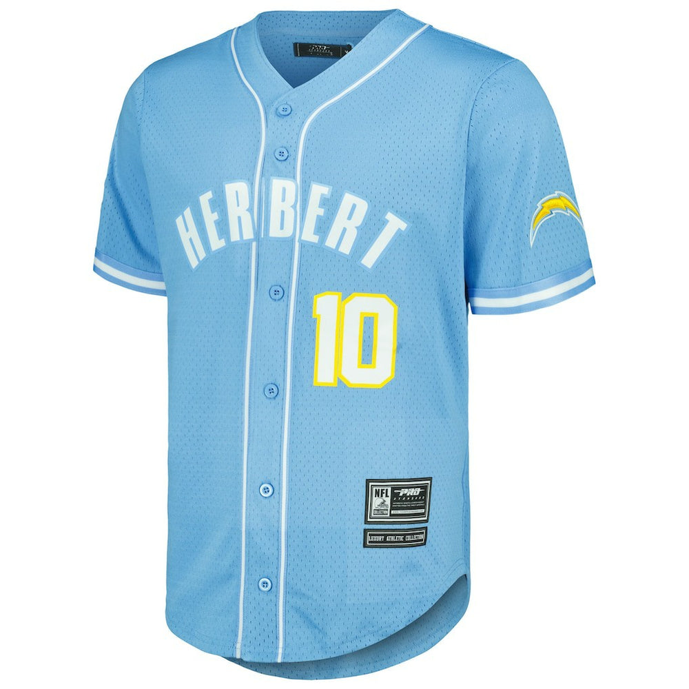 Justin Herbert Los Angeles Chargers Pro Standard Mesh Baseball Button-Up T-Shirt - Powder Blue - NFL