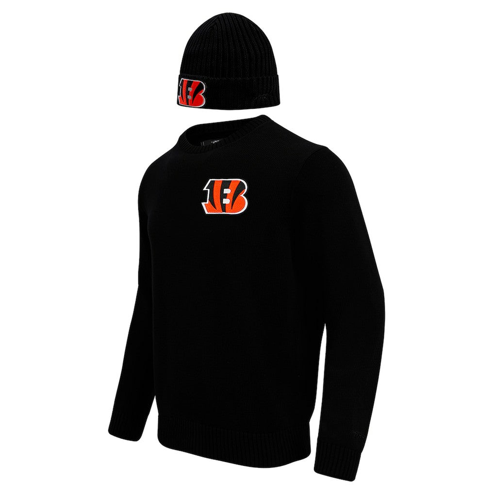 Cincinnati Bengals Pro Standard Crewneck Pullover Sweater & Cuffed Knit Hat Box Gift Set - Black - NFL