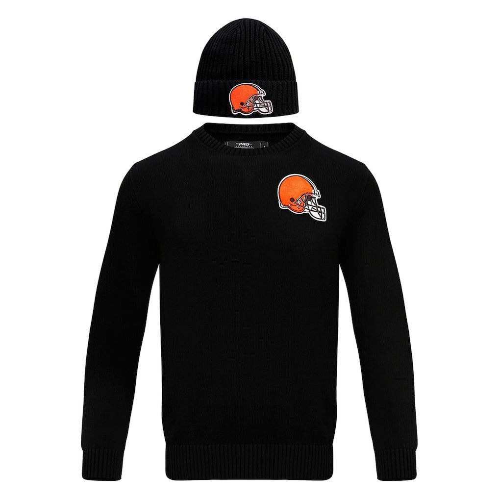 Cleveland Browns Pro Standard Crewneck Pullover Sweater & Cuffed Knit Hat Box Gift Set - Black - NFL