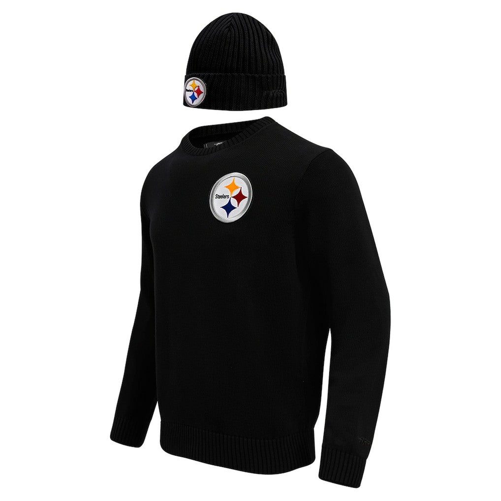 Pittsburgh Steelers Pro Standard Crewneck Pullover Sweater & Cuffed Knit Hat Box Gift Set - Black - NFL