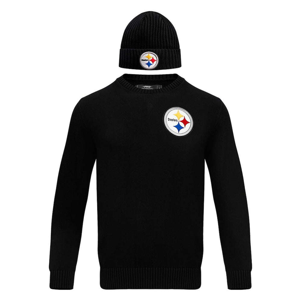 Pittsburgh Steelers Pro Standard Crewneck Pullover Sweater & Cuffed Knit Hat Box Gift Set - Black - NFL