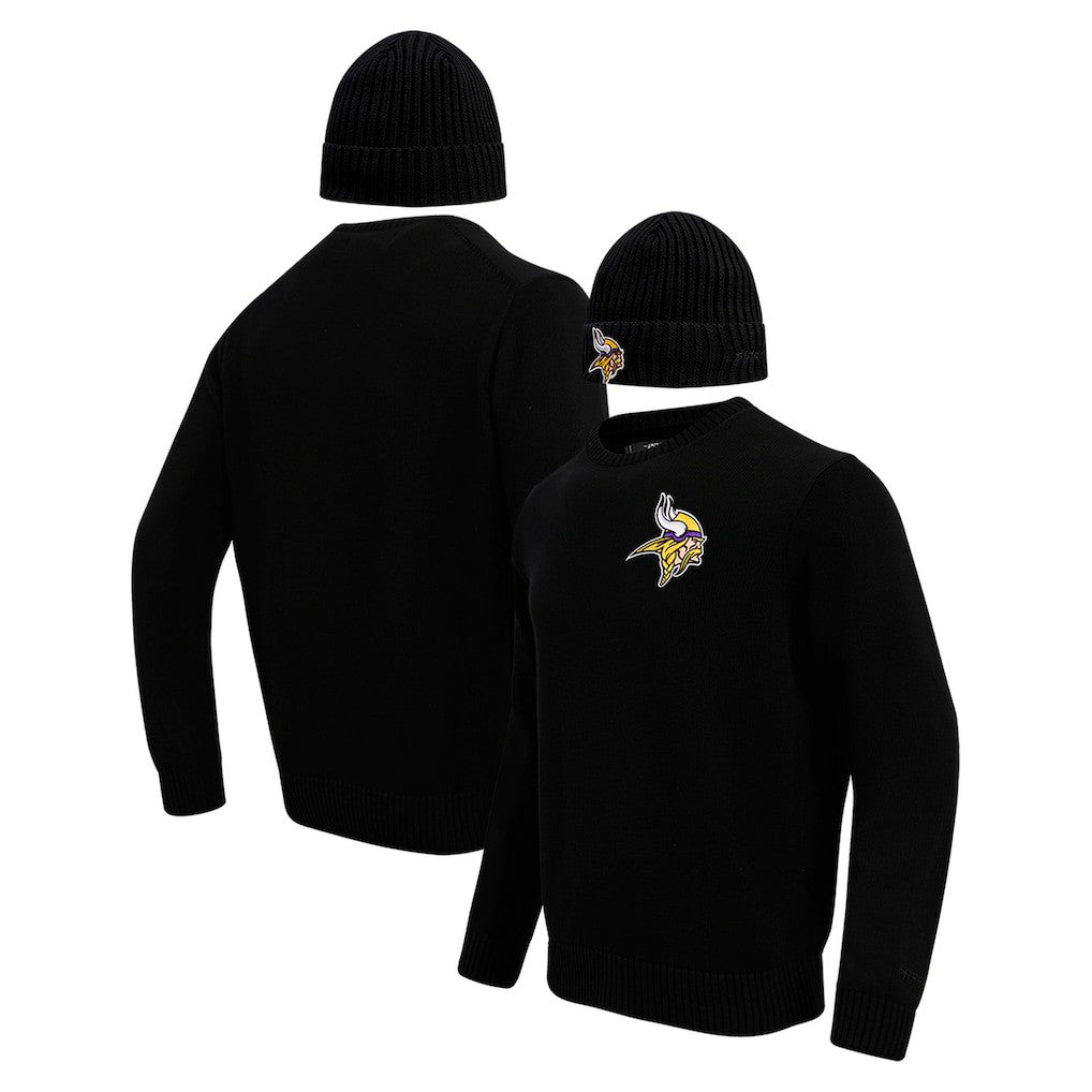 Minnesota Vikings Pro Standard Crewneck Pullover Sweater & Cuffed Knit Hat Box Gift Set - Black - NFL