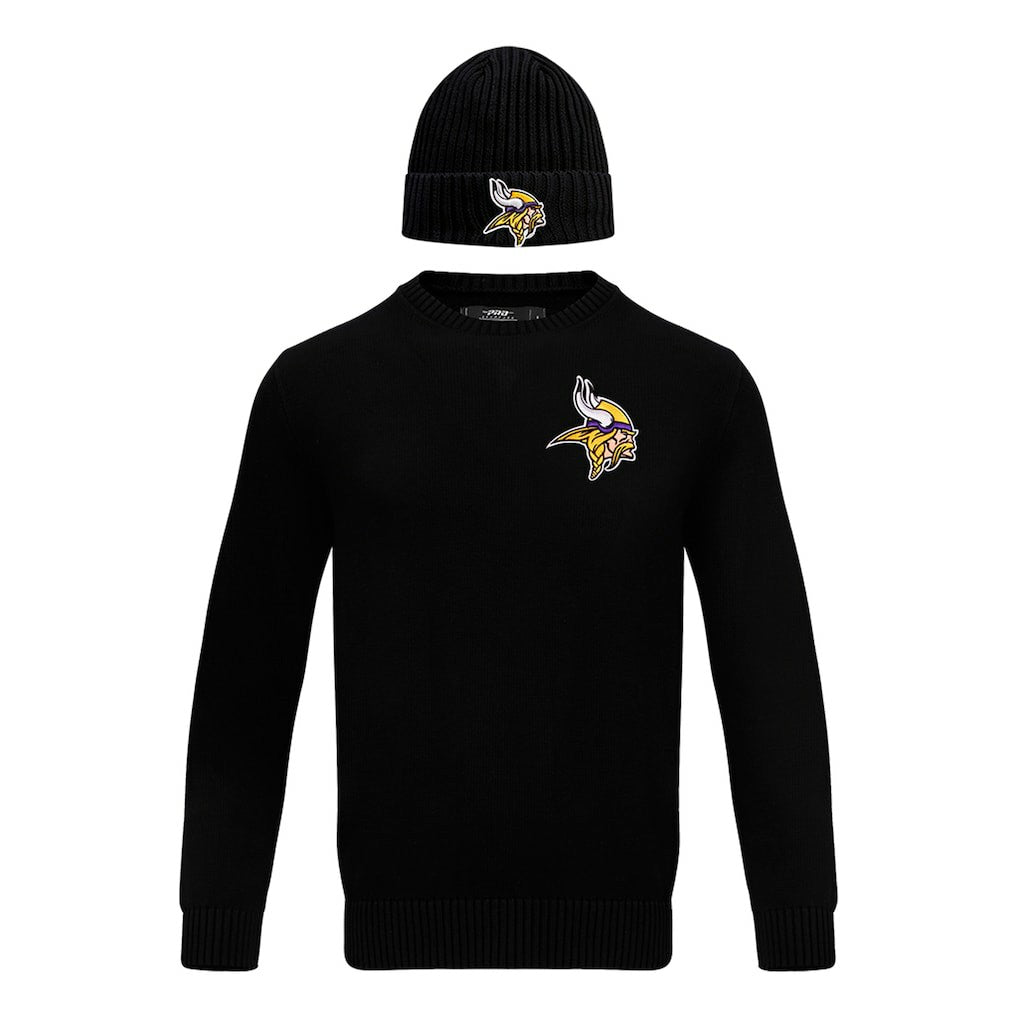 Minnesota Vikings Pro Standard Crewneck Pullover Sweater & Cuffed Knit Hat Box Gift Set - Black - NFL