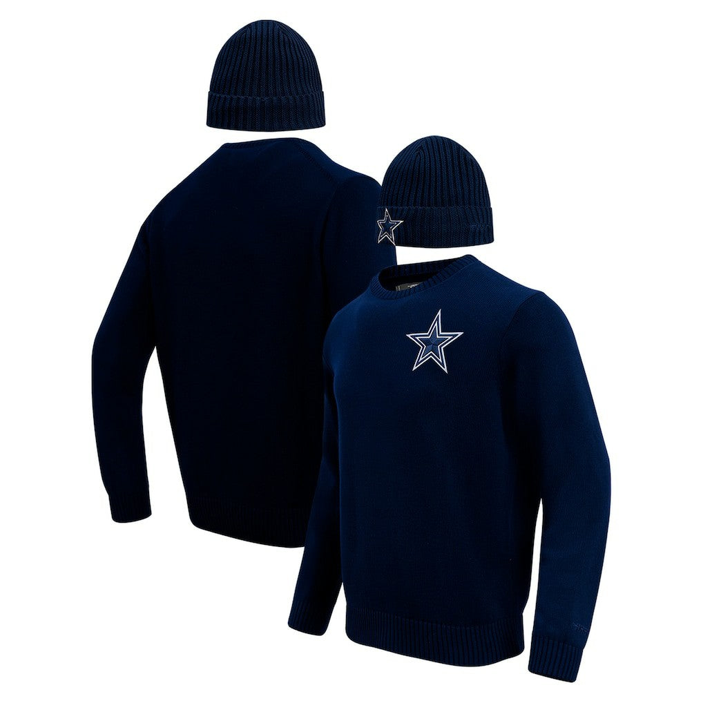 Dallas Cowboys Pro Standard Crewneck Pullover Sweater & Cuffed Knit Hat Box Gift Set - Navy - NFL