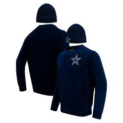 Dallas Cowboys Pro Standard Crewneck Pullover Sweater & Cuffed Knit Hat Box Gift Set - Navy - NFL