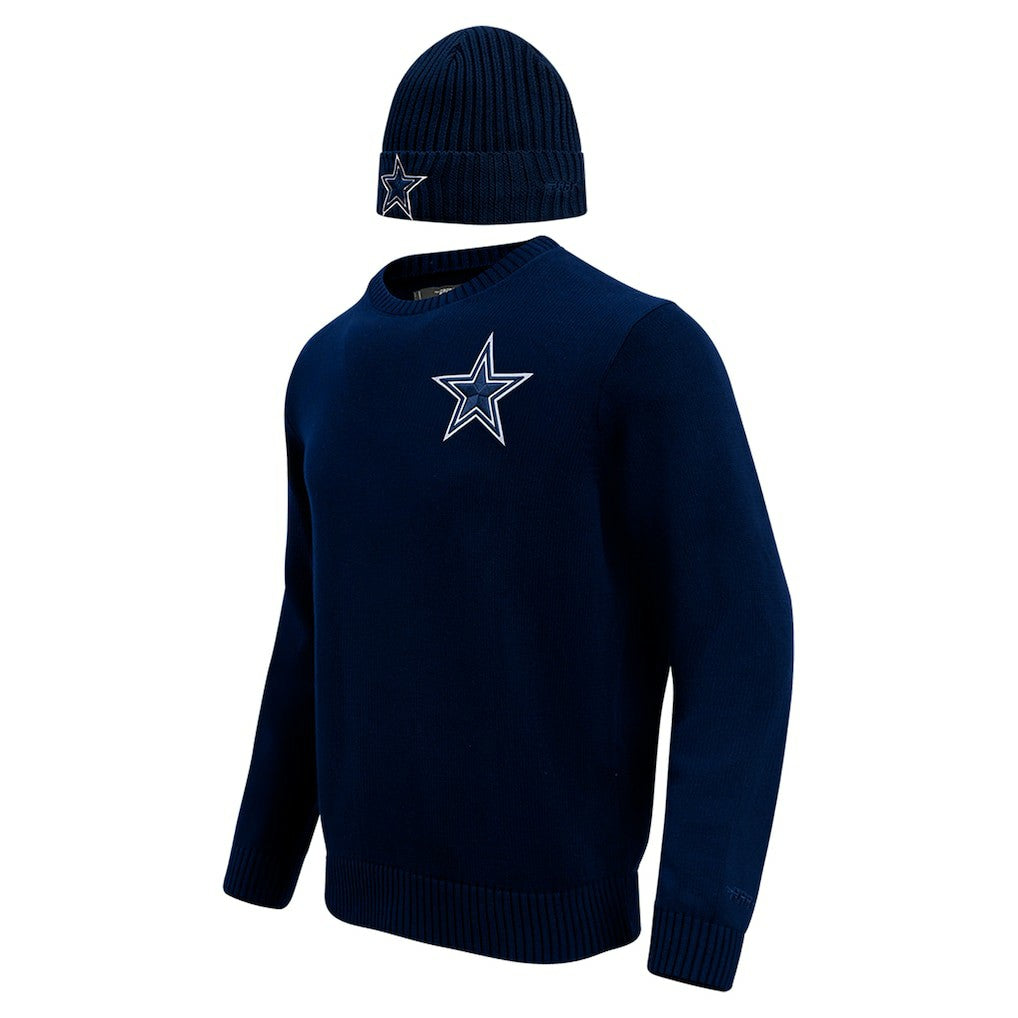 Dallas Cowboys Pro Standard Crewneck Pullover Sweater & Cuffed Knit Hat Box Gift Set - Navy - NFL