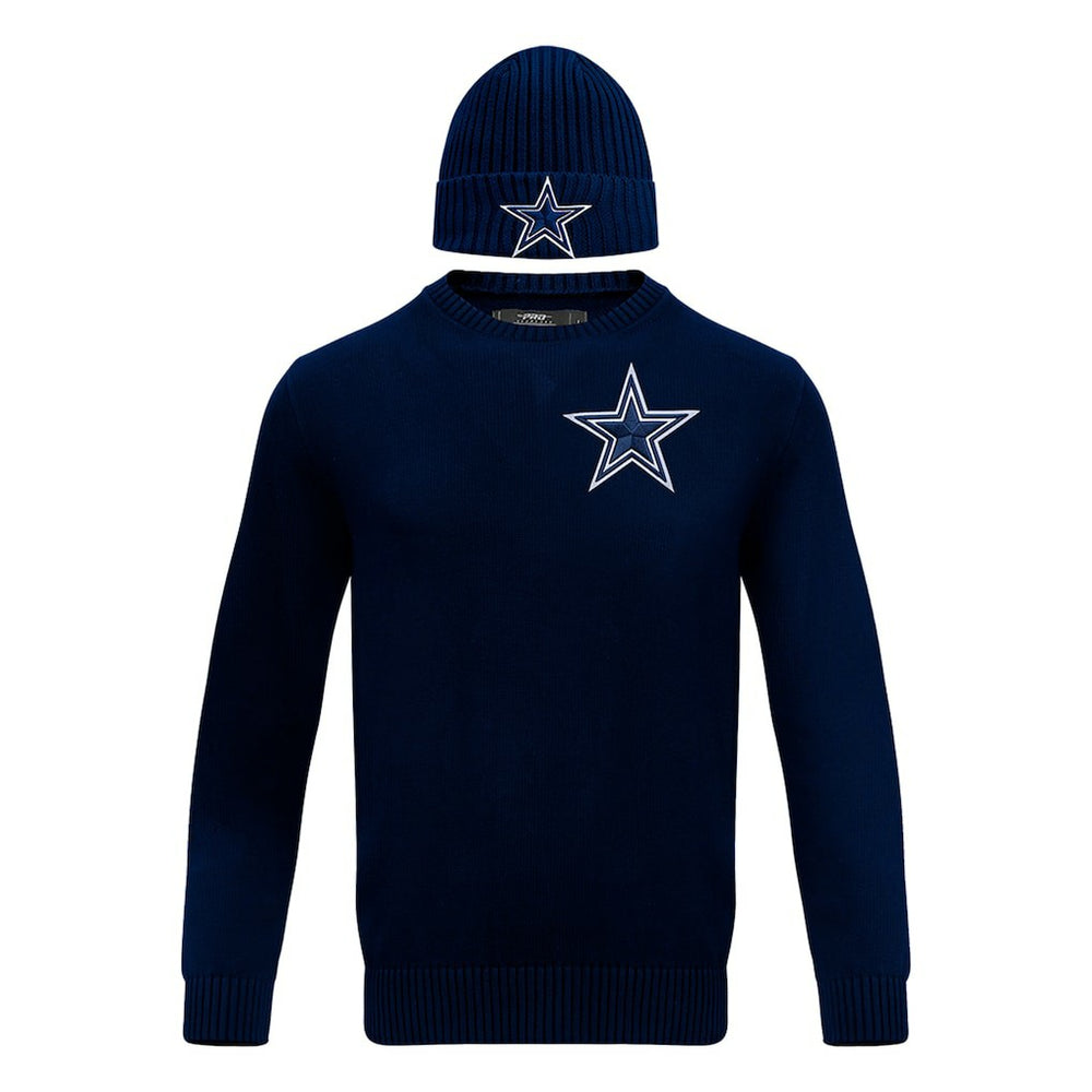 Dallas Cowboys Pro Standard Crewneck Pullover Sweater & Cuffed Knit Hat Box Gift Set - Navy - NFL