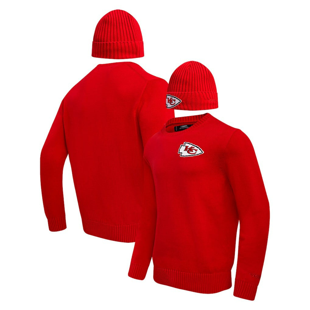 Kansas City Chiefs Pro Standard Crewneck Pullover Sweater & Cuffed Knit Hat Box Gift Set - Red - NFL