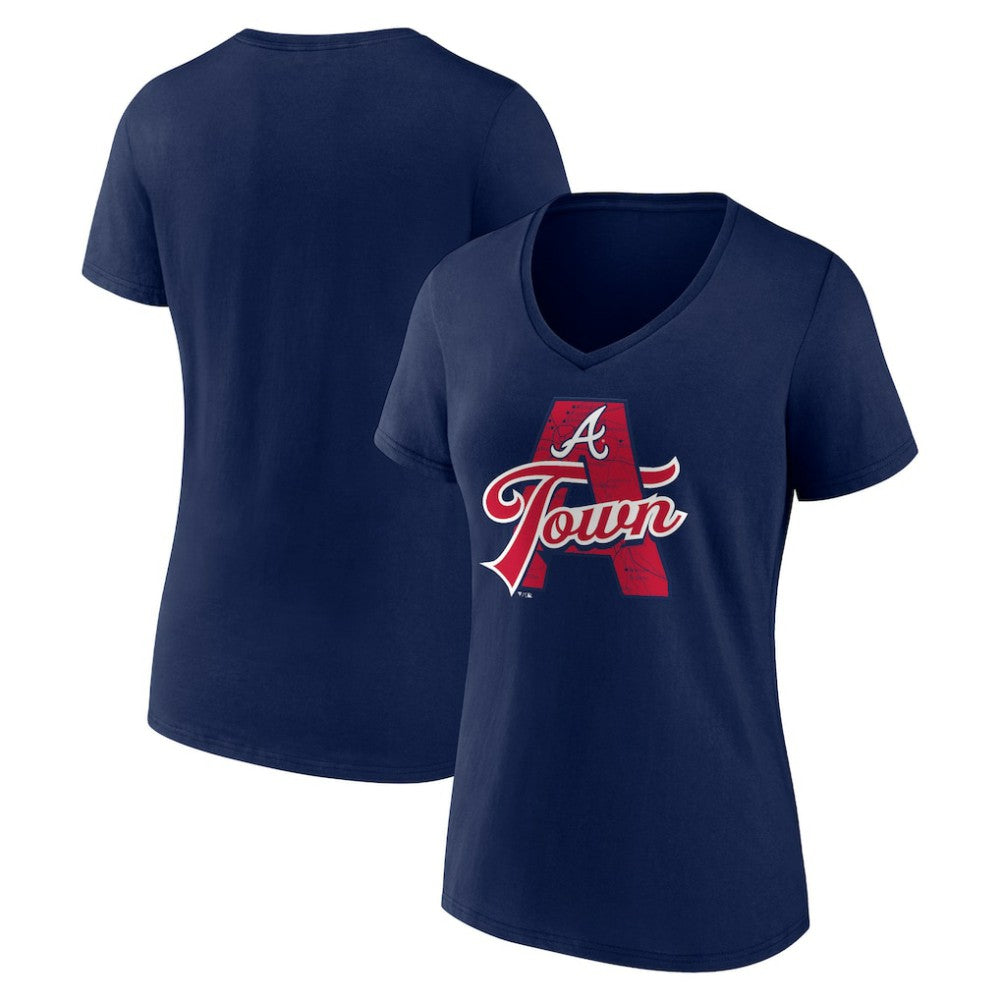 Atlanta Braves Women's Hometown A Town Map V-Neck T-Shirt Sale